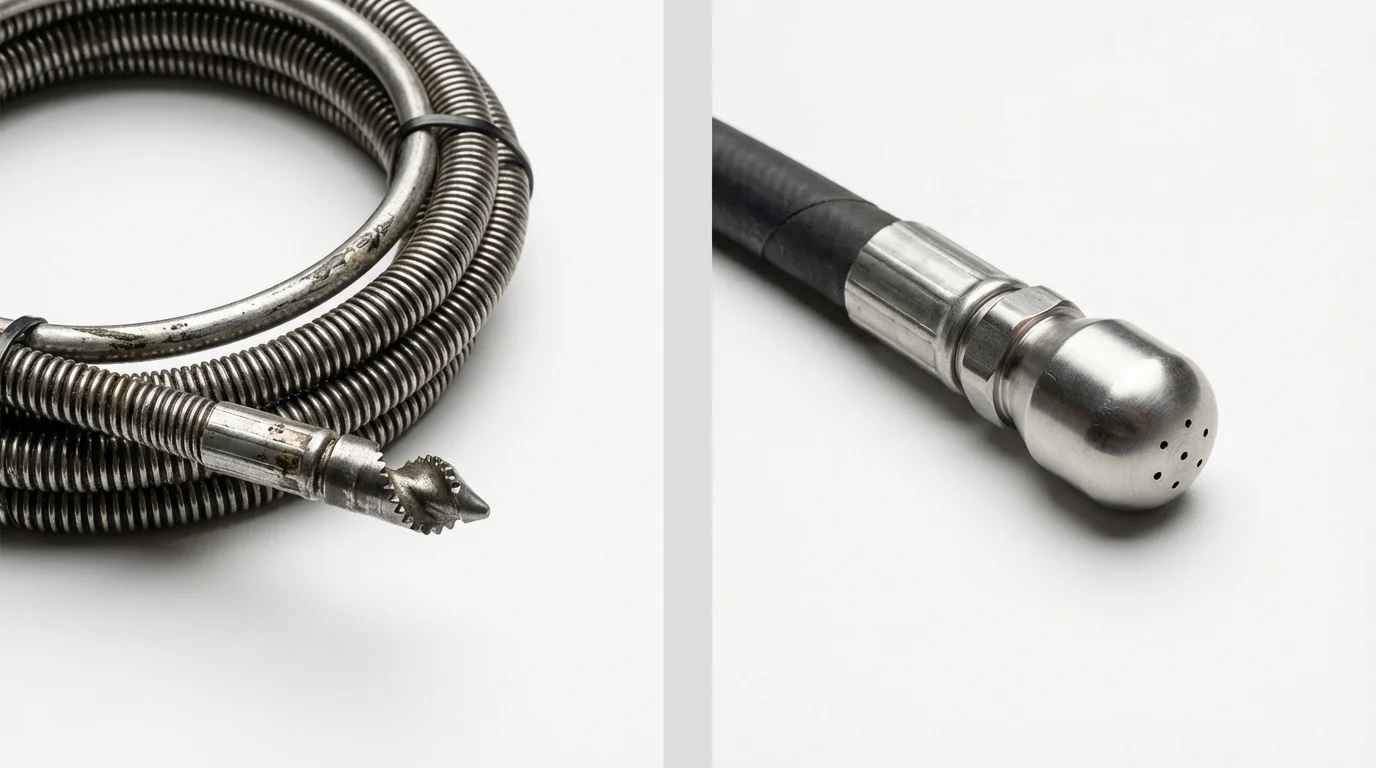 Drain snake cable and hydro jetting nozzle used for drain cleaning in Glassboro, NJ