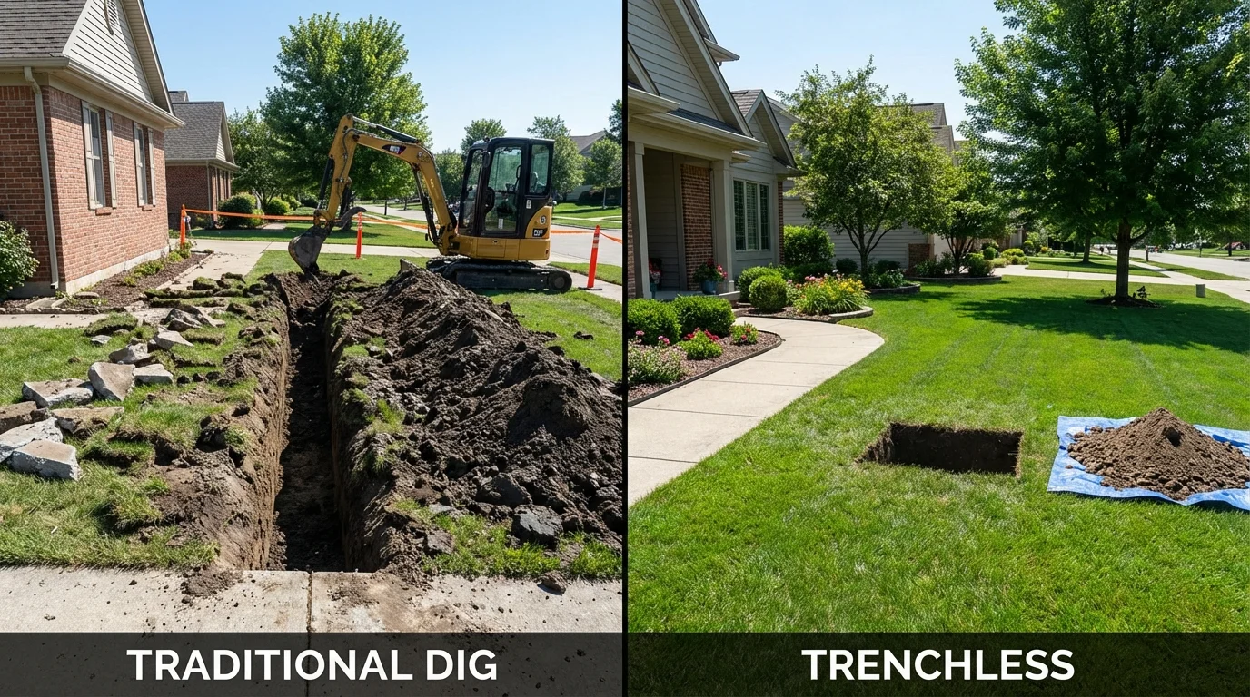 Trenchless sewer repair with minimal yard damage versus traditional excavation in Glassboro, NJ